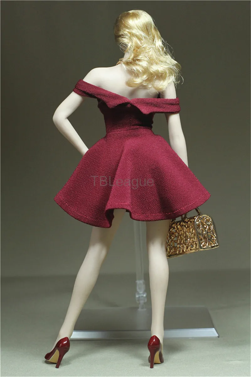 

TBLeague 1/6 Scale Sexy Strapless Burgundy Dress Morning Glory Skirt for 12in Action Figure Phicen S04B Body