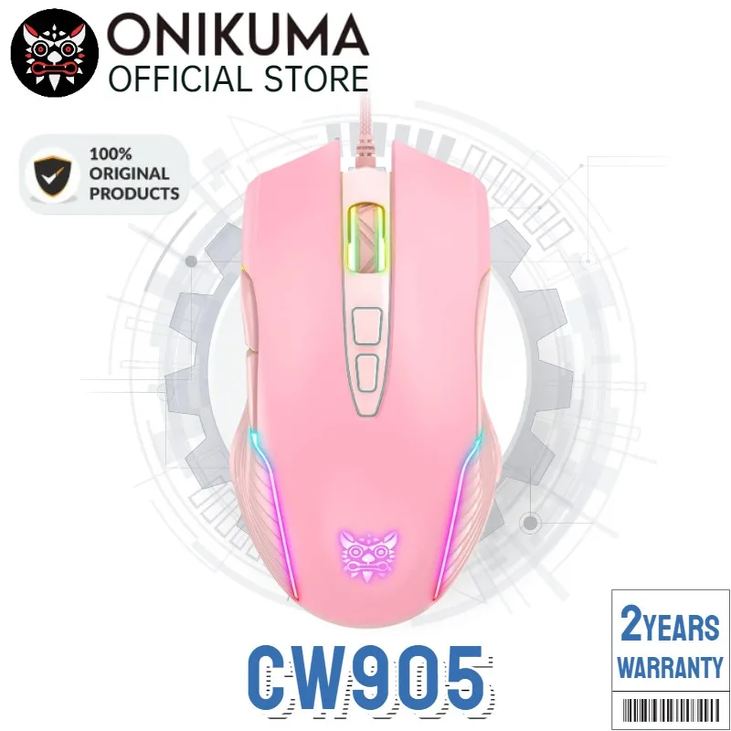 

Onikuma CW905 Pink RGB Wired Gaming Mouse USB Game Mice 7 Buttons Design Breathing LED Colors for Laptop PC Gamer
