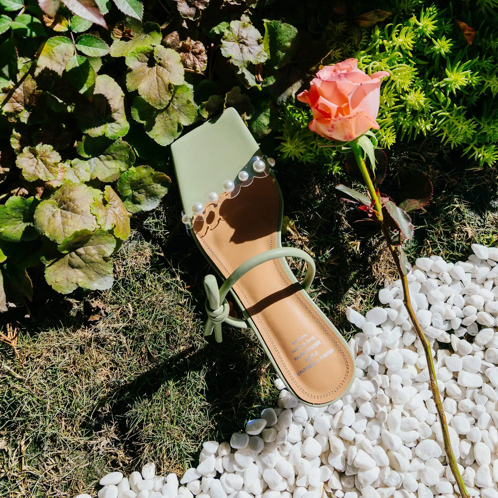 

Krazing pot summer genuine leather square toe high heels strange style crystal heel pearl fairy beading mules sandals women L22