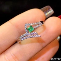 kjjeaxcmy fine jewelry 925 sterling silver inlaid natural adjustable emerald female miss girl woman new ring trendy support test