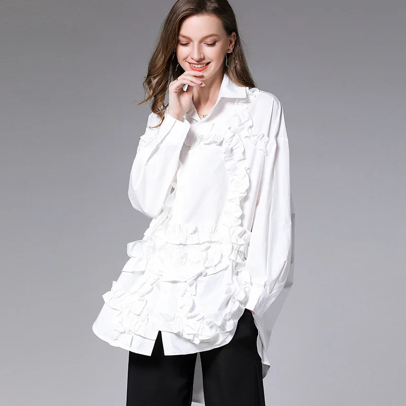 Рубашка LANMREM женская винтажная однотонная с поясом большого размера PD558 |