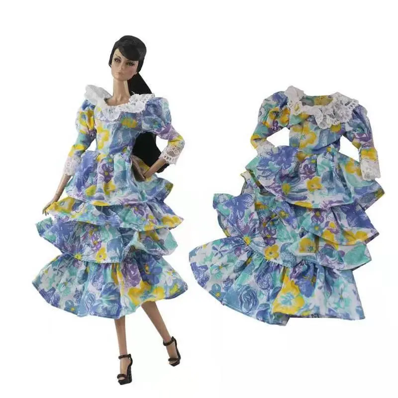 

Lantern Sleeve Floral Cupcake Dress for Barbie Clothes Outfits Party Gown Lace Neck Vestidoes 1/6 BJD Dolls Accessories Girl Toy