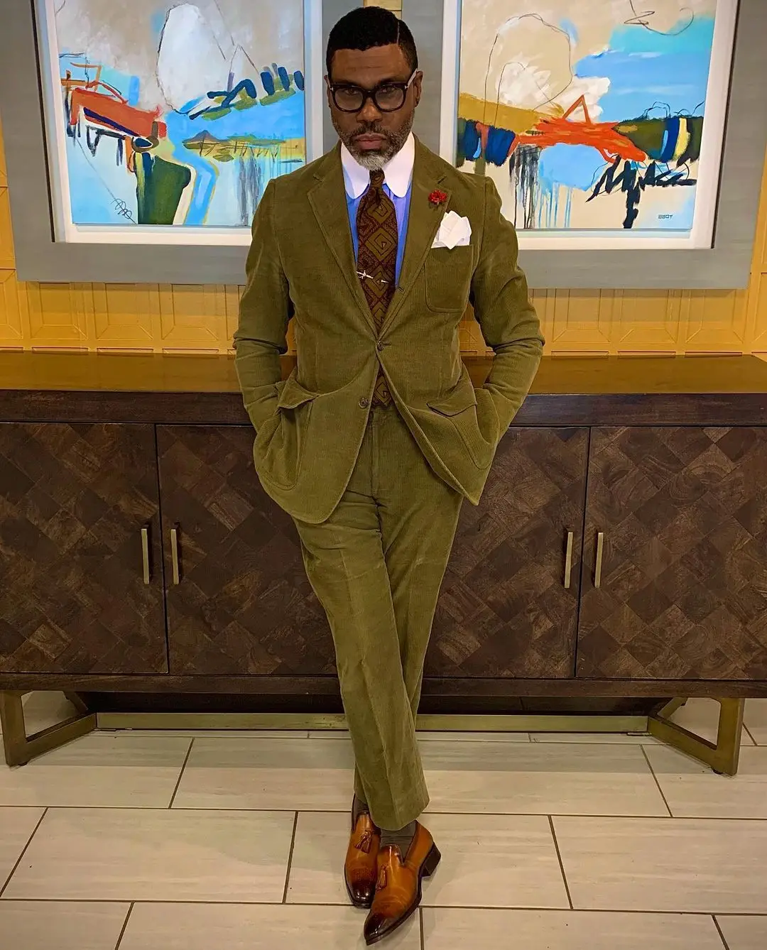 

(Куртка + брюки) винтажная мужская одежда зеленый вельветовый воротник с вырезом отворот 2 штуки приталенный силуэт для шафера на свадьбу Вы...