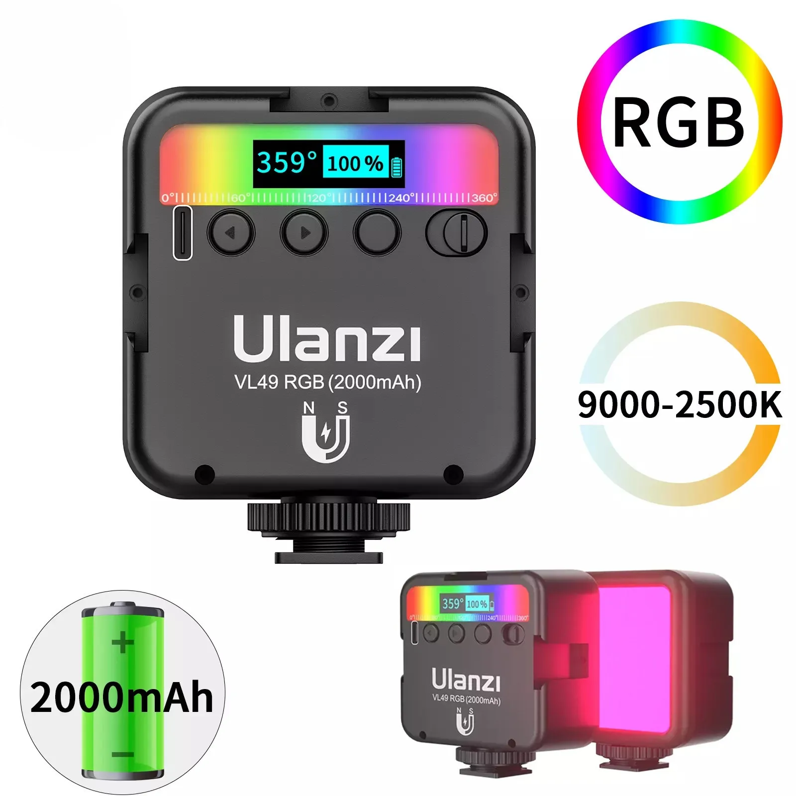 

ulanzi Newest RGB LED Mini Video Light 2500-9000K Portable Pocket Photography Light Vlog Fill Light Live 2000mAh 3 Cold Shoe