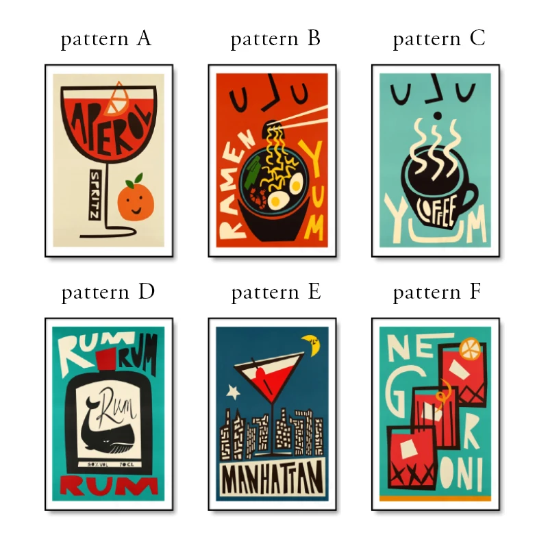 

Cartoon Fruit Juice Rum Cocktail Food Poster and Print Yum Coffee Canvas Painting Club Bar Restaurant Wall Decoration Pictures