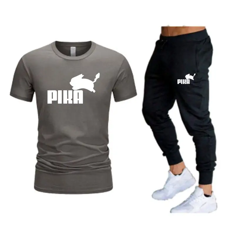 

New Hot Sale Men's Sets Round Neck T Shirts+pants Two Pieces Sets Casual Tracksuit Male 2021 Casual Tshirt Print Trousers Men