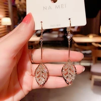 juwang luxury double leaves tassel charm drop earrings for women 14k real gold plating sparkling hoop earrings fashion jewelry