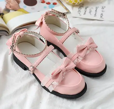 Pearl Pink Женские туфли мэри джейн на низком каблуке; милое вечернее платье Лолита - Цвет: Pearl Pink