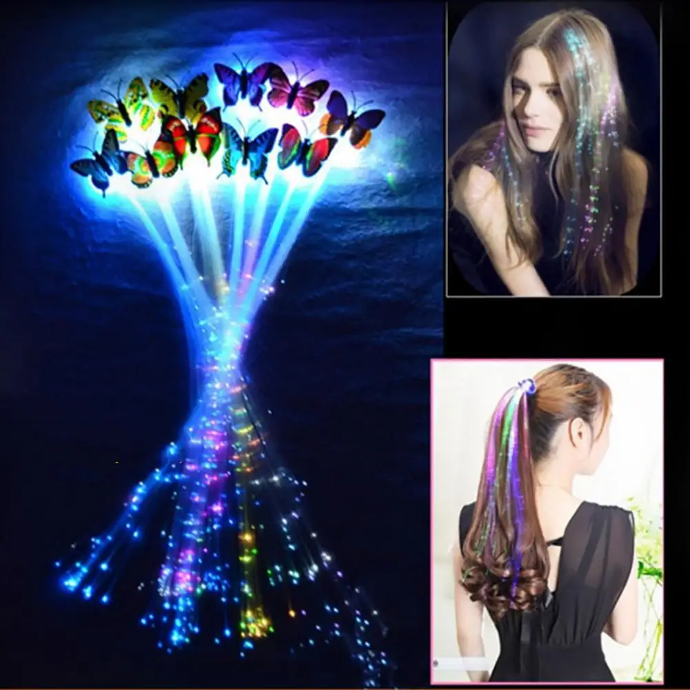 

LED Hair Braid Flashing Led Light Up Butterfly Hair Clip Braid Optical Fiber Hairpin Party Decor For Glowing Led Party Supplies