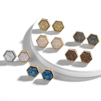 european natural druzy geode stone earrings hexagon stud earrings gold color geometric earstud earring for women jewelry