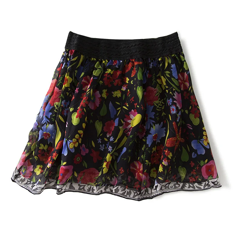 

2021 New 100% Natural Mulberry Silk Red Flower Short Skirt Double Layer Silk Skirt