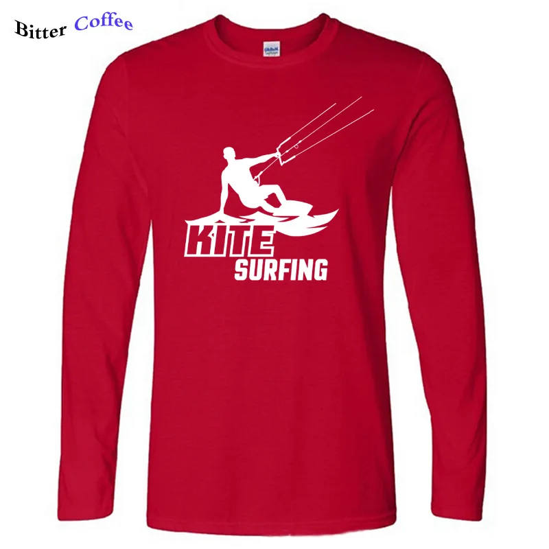 

Autumn Hot Sale Men T Shirt Fashion Print Tee Men Long Sleeve Clothing Kite Surfer 100% Cotton O-Neck Custom T-Shirt Plus Size