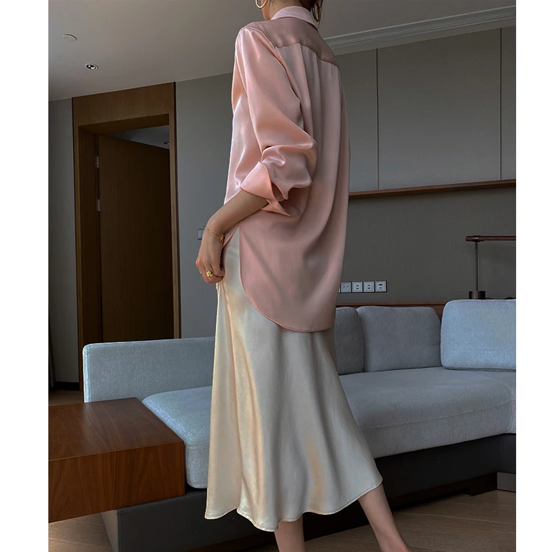 

Candy Solid Color Satin Silk Skirt Women High Waisted Summer Long Skirt New 2021 Elegant Ladies Office Skirts Midi Spring