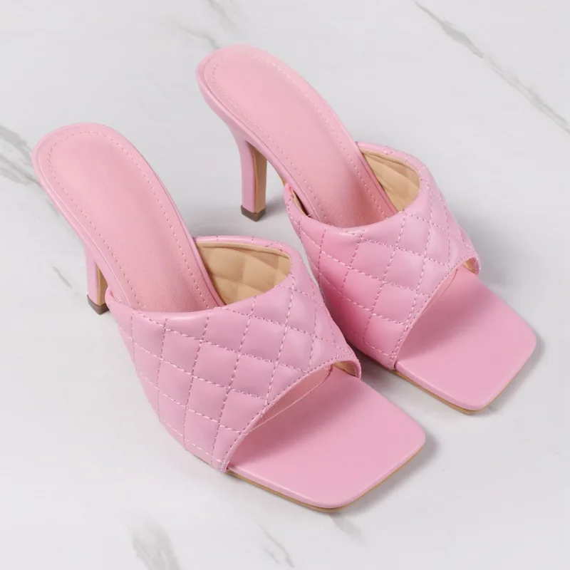 

DDYZHY High Heels Mules 2020 candy color Summer Slide Slippers Dress lattice sandals embroidery beach Shoes Women plus size 42