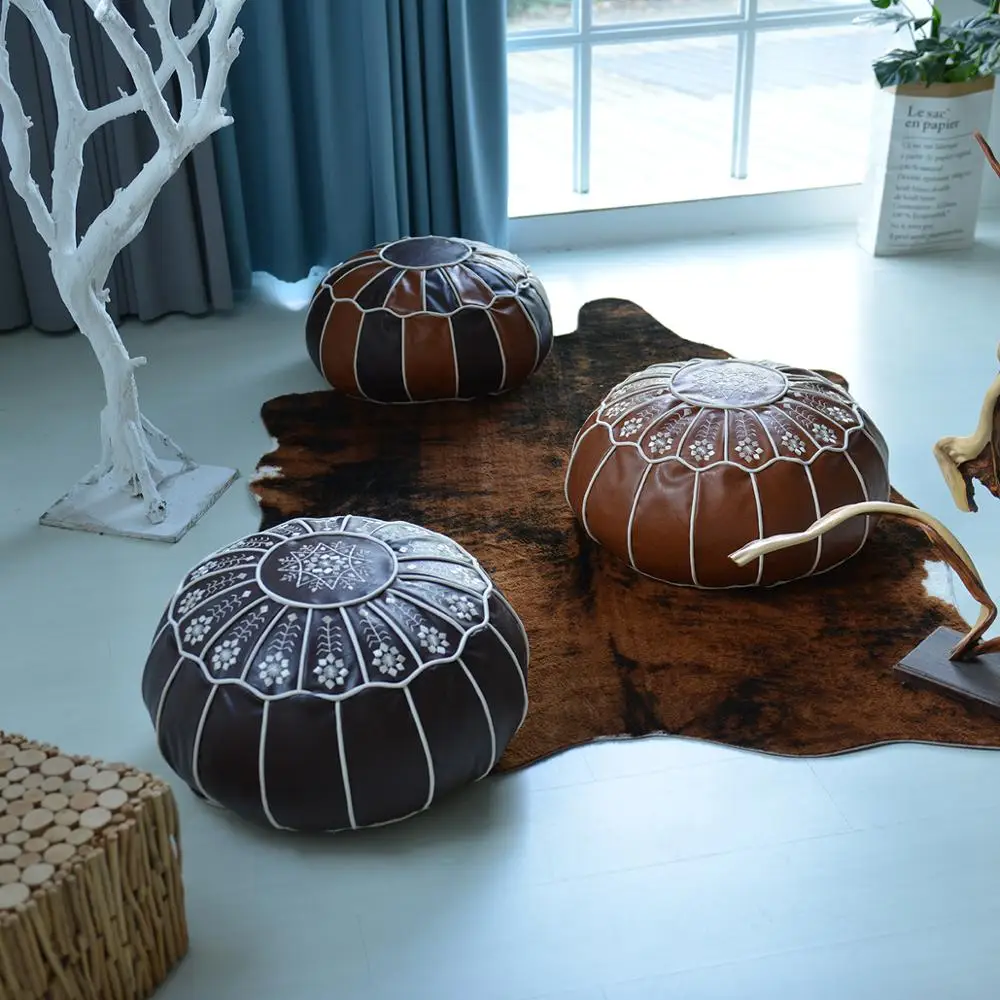 Decorative Moroccan Artificial Leather Pouf Hassock Ottoman Footstool Round & Large 50*50*30cm Unstuffed Cushion | Дом и сад