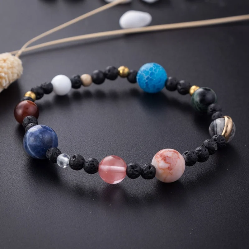 

Original Solar System 9 Planets Bracelets For Women Universe Stars Handmade Natural Stones Elastic Astronomy Lucky Bracelet