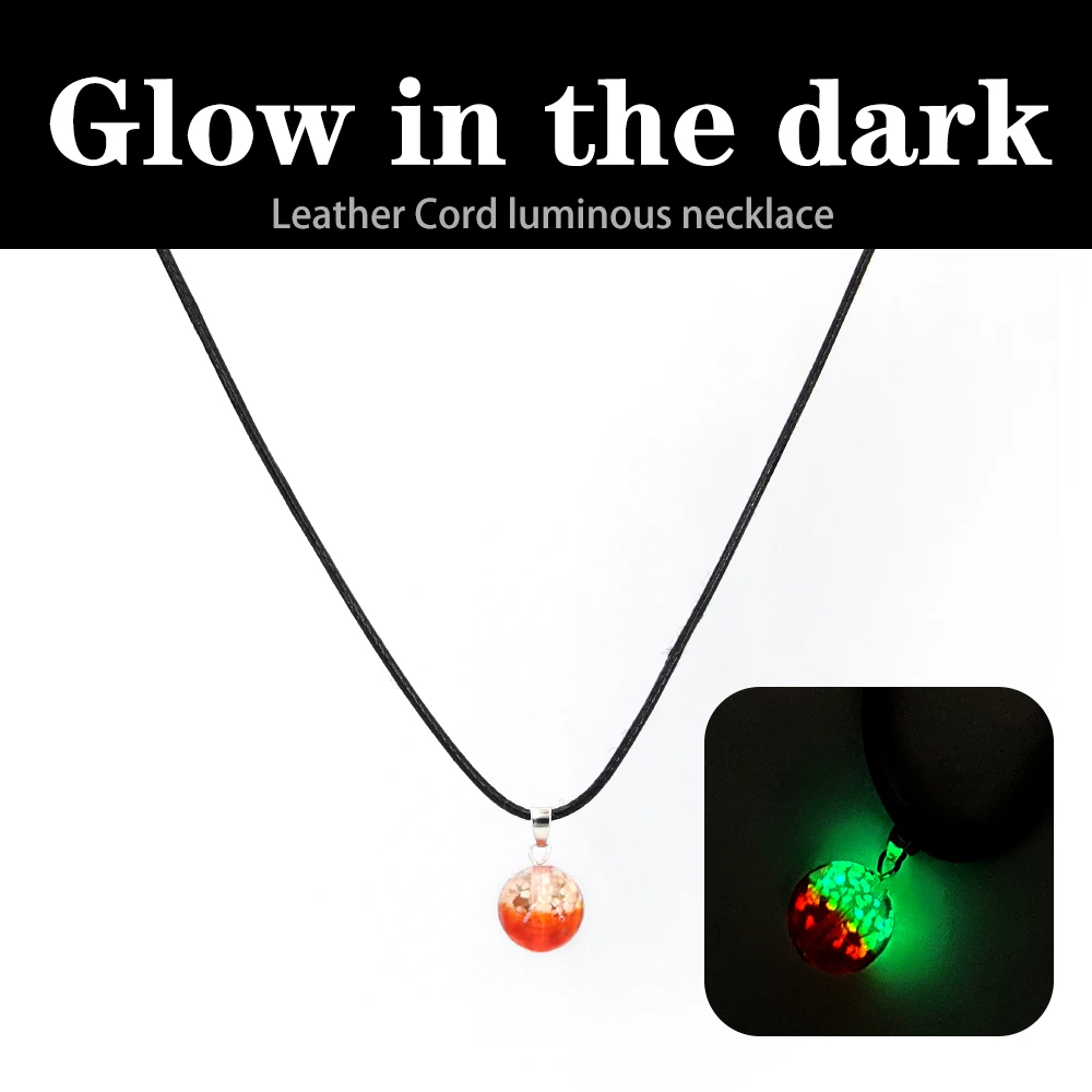 

Women's Necklace clavicle glass beads luminous Pendant Leather chain Black rope,Lady Necklace orange sweater chain,glow Necklace