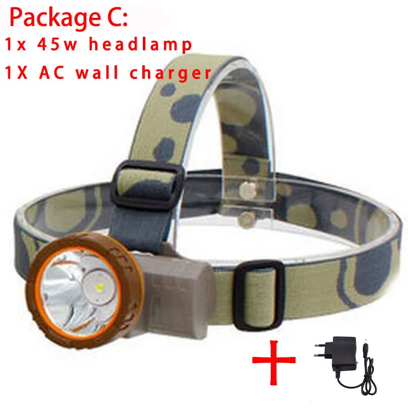 headlamp with AC Мощная светодиодная фара фары flash светильник налобный фонарь лампа светильник фара для рыбалка кемпинг аккумуляторная батарея Зарядное устройство - Испускаемый цвет: headlamp with AC