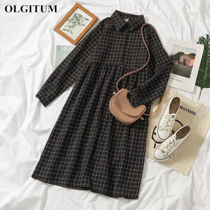 Женское платье с высокой талией повседневное ТРАПЕЦИЕВИДНОЕ клетчатое