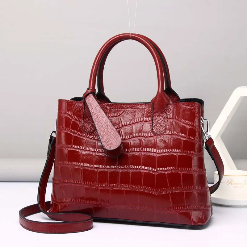 

New Fashion leather handbags luxury designer brand cowhide handbags Crocodile pattern genuine leather shoulder crossbody bags