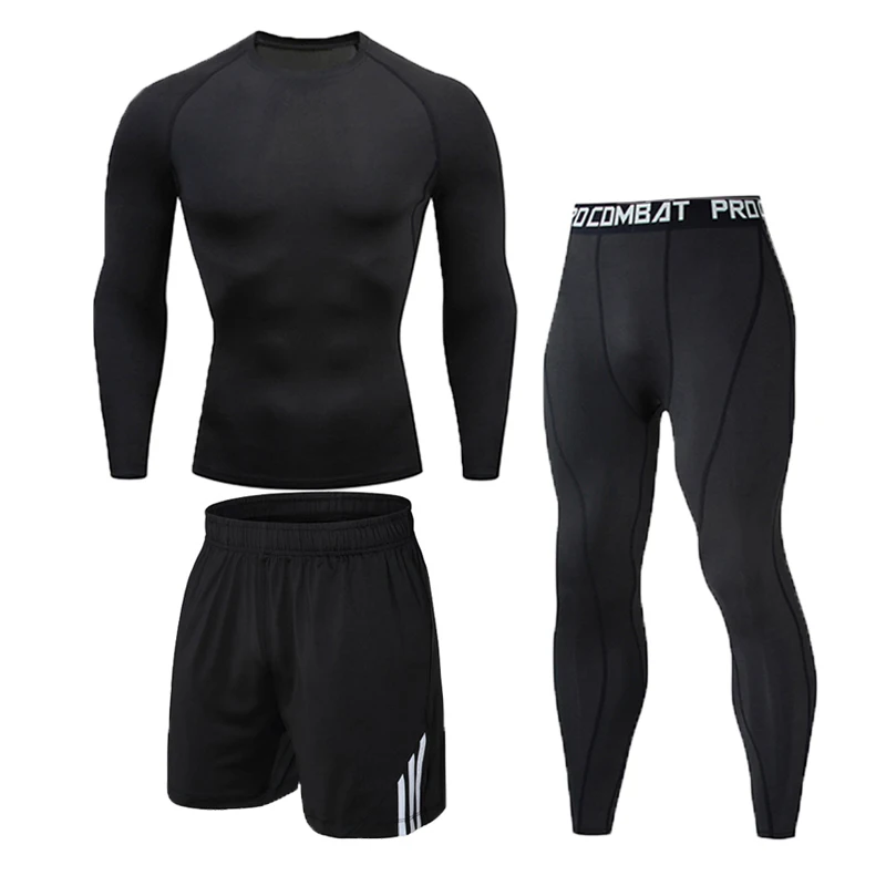 

Men's Compression Sportswear Suits Gym Tights Comprehensive Training Clothes Sports Set Running Tracksuit 3 pieces