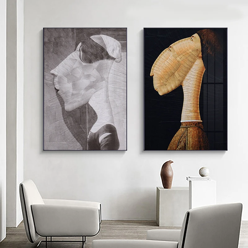 

Minimalist Human Black White Style Wall Art Canvas Poster Print Vintage Abstract Painting Picture for Living Room Home Decor