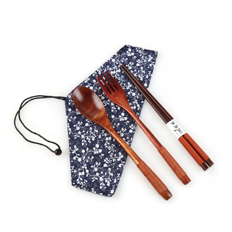 Портативный многоразовый деревянный дорожный бамбуковый столовый прибор CATHYLIN