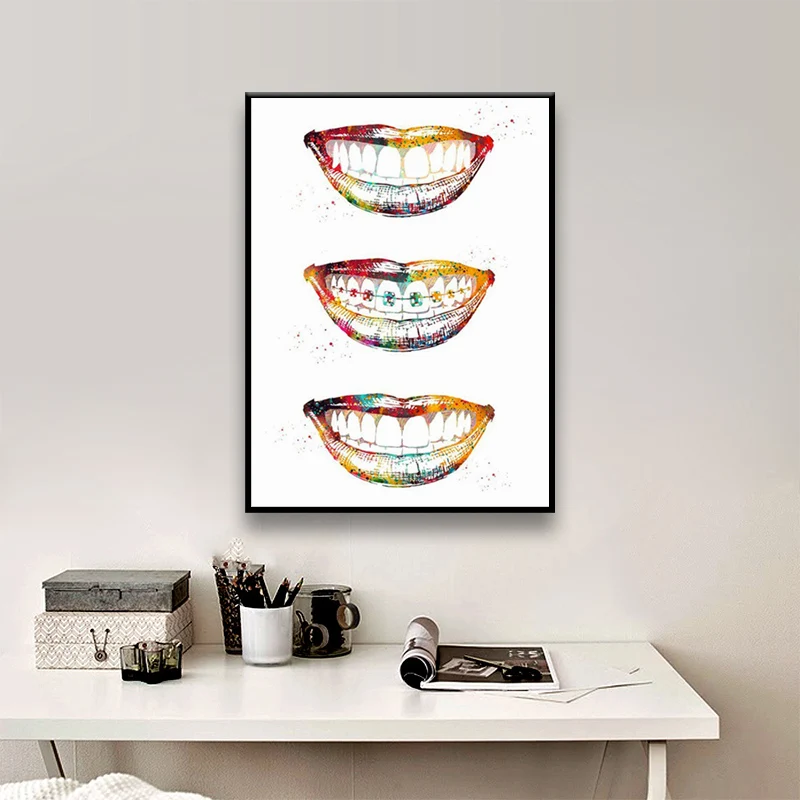 

Wall Art Canvas Painting Poster Interesting Teeth Tableau Salon Canvas Prints Plakaty Na Sciane Room Decor Abstract Painting