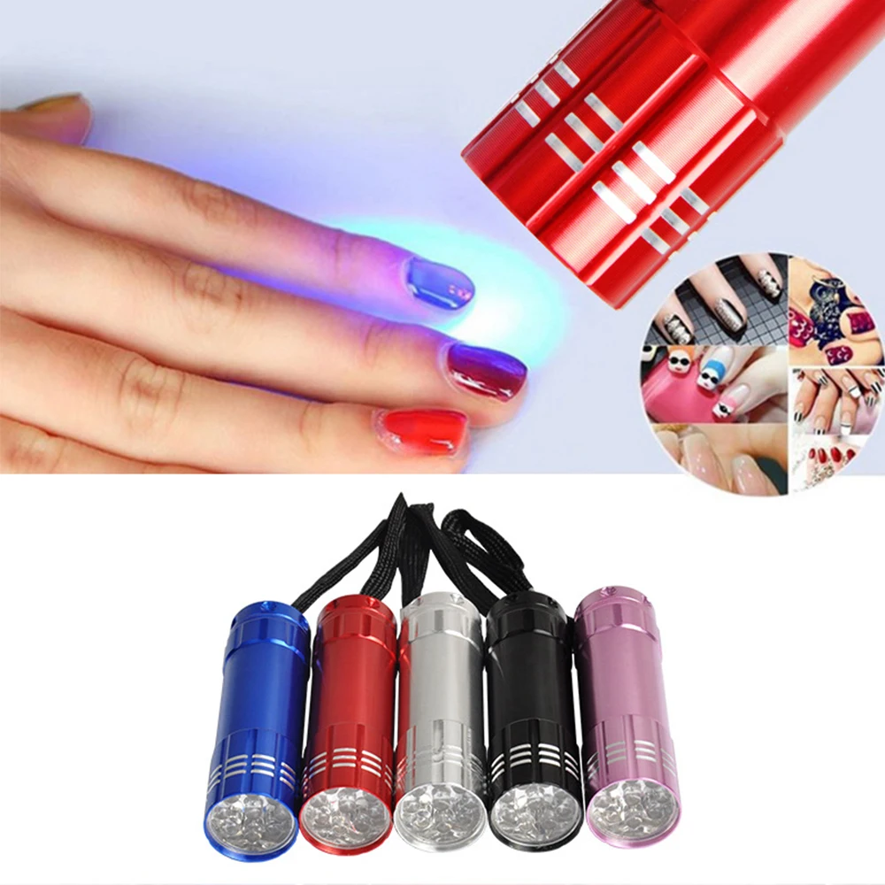 

Portable Mini 9 LED Purple Light Nail Dryer Mini Flashlight Torch For Nail Art Manicure Nail Polish Art Light Lamp Machine Tools
