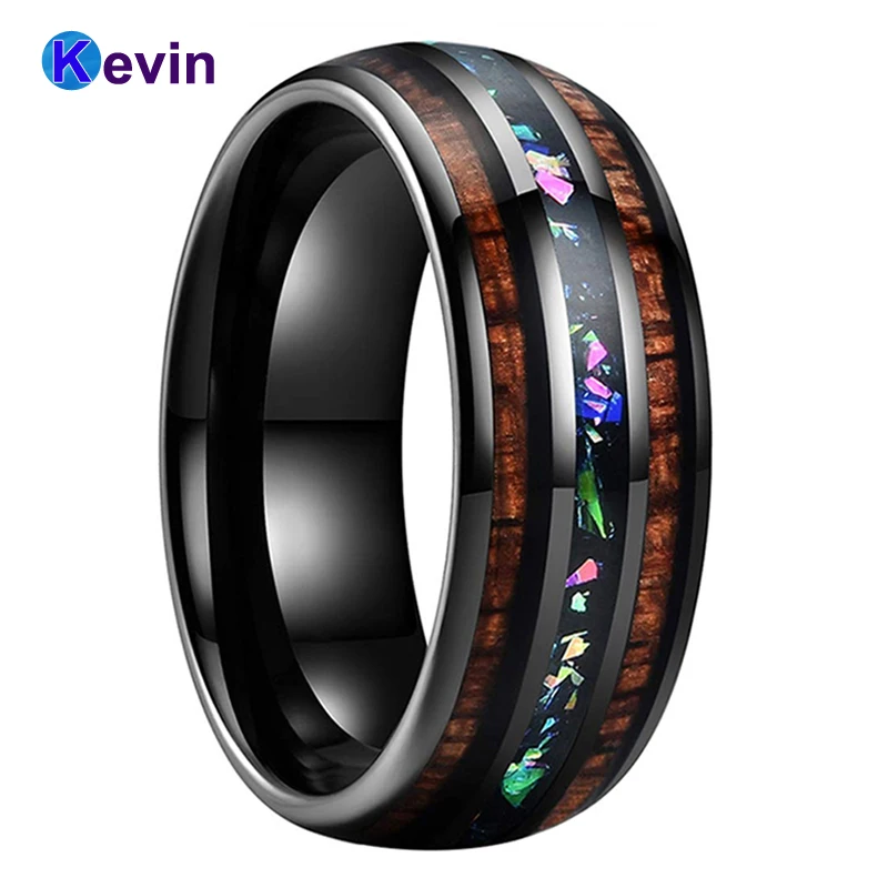 Черный обручальное кольцо из вольфрама для мужчин и женщин с огненным опалом