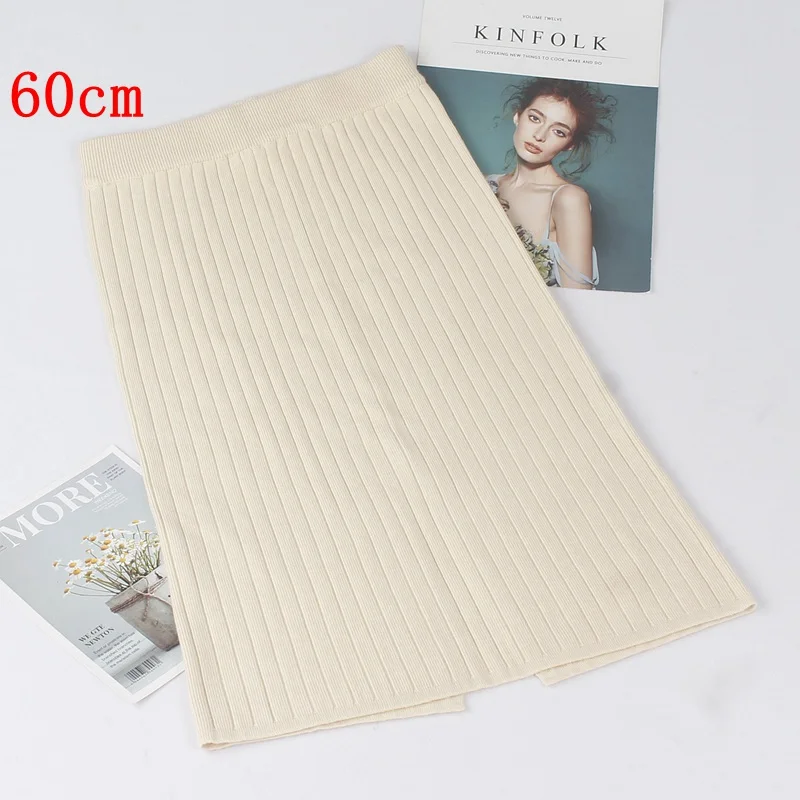 apricot 60cm ONLYSVTER 60-80 см осень зима теплая Женская юбка-карандаш Модный повседневный вязаный край юбка длинные женские трикотажные юбки - Цвет: apricot 60cm