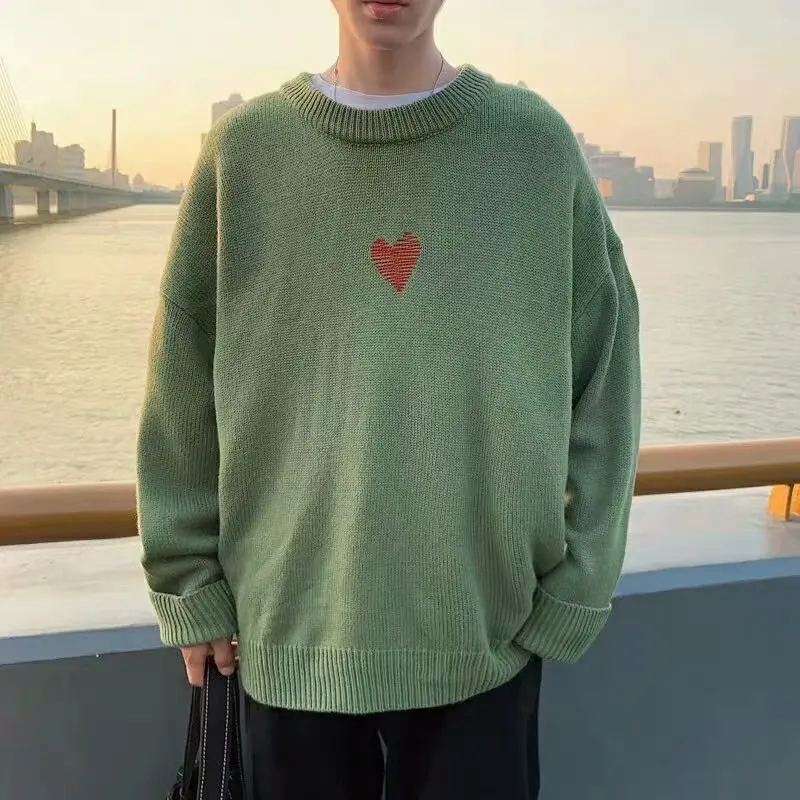 Мужской свитер с длинным рукавом и круглым вырезом свободный Молодежный пуловер