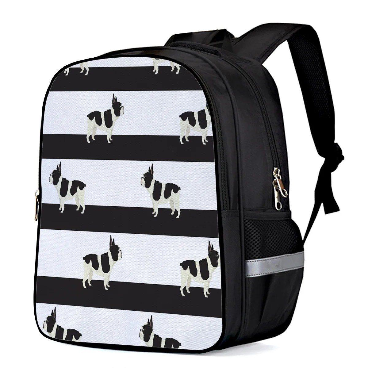 Рюкзак в черно-белую полоску с рисунком собаки детские школьные сумки рюкзак для