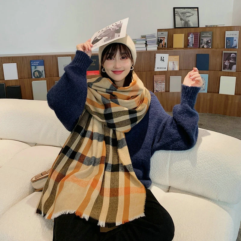 

new arrival comfortable thick soft plaid cute tassel scarf warm temperamental fresh high quality knit classical elegant shawl