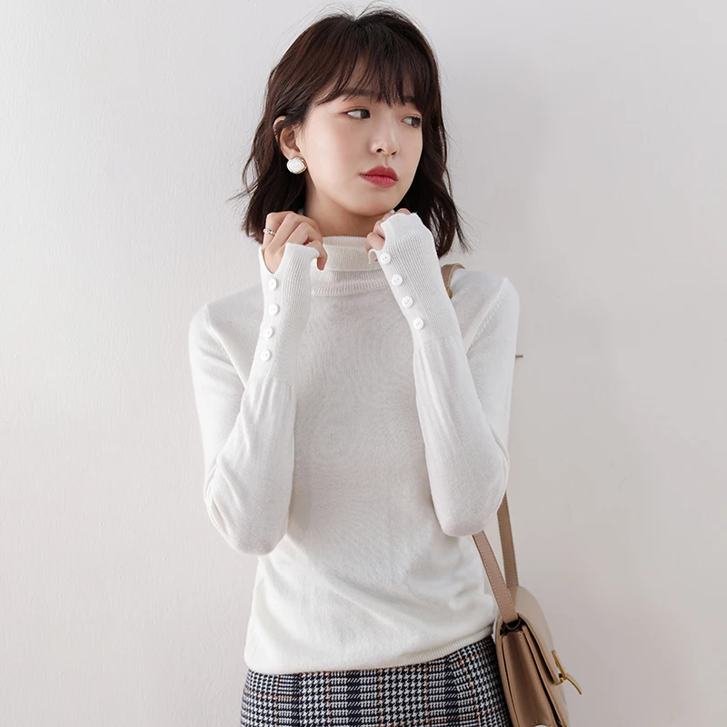 Женский свитер с высоким воротом BARESKIY тонкий кашемировый для похудения короткий