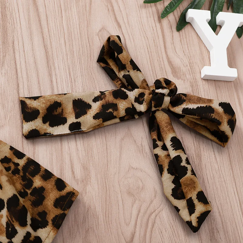 Одежда для новорожденных девочек укороченный топ с леопардовым принтом и черные