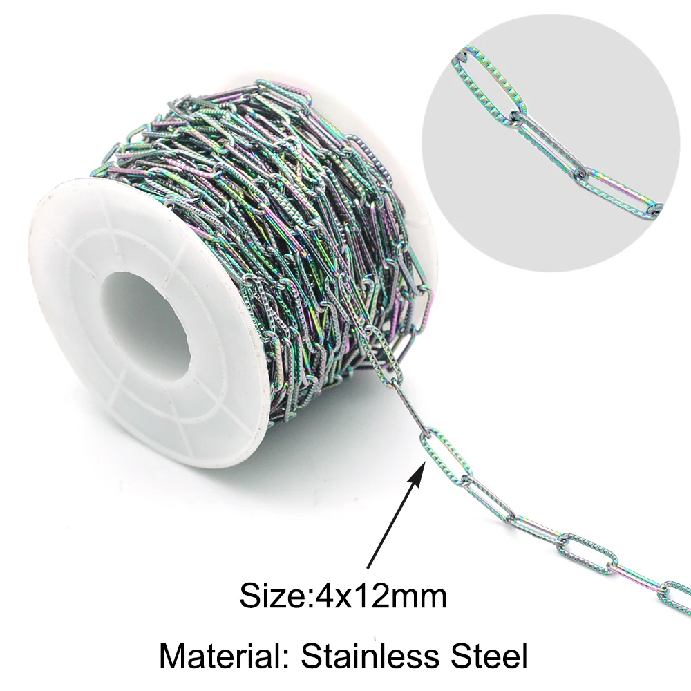 

10 Meters 100% Stainless Steel 4x12mm Circle D Rolo Textured DIY Jewelry Chain Wholesale For Necklace Making OEM Order Accepted