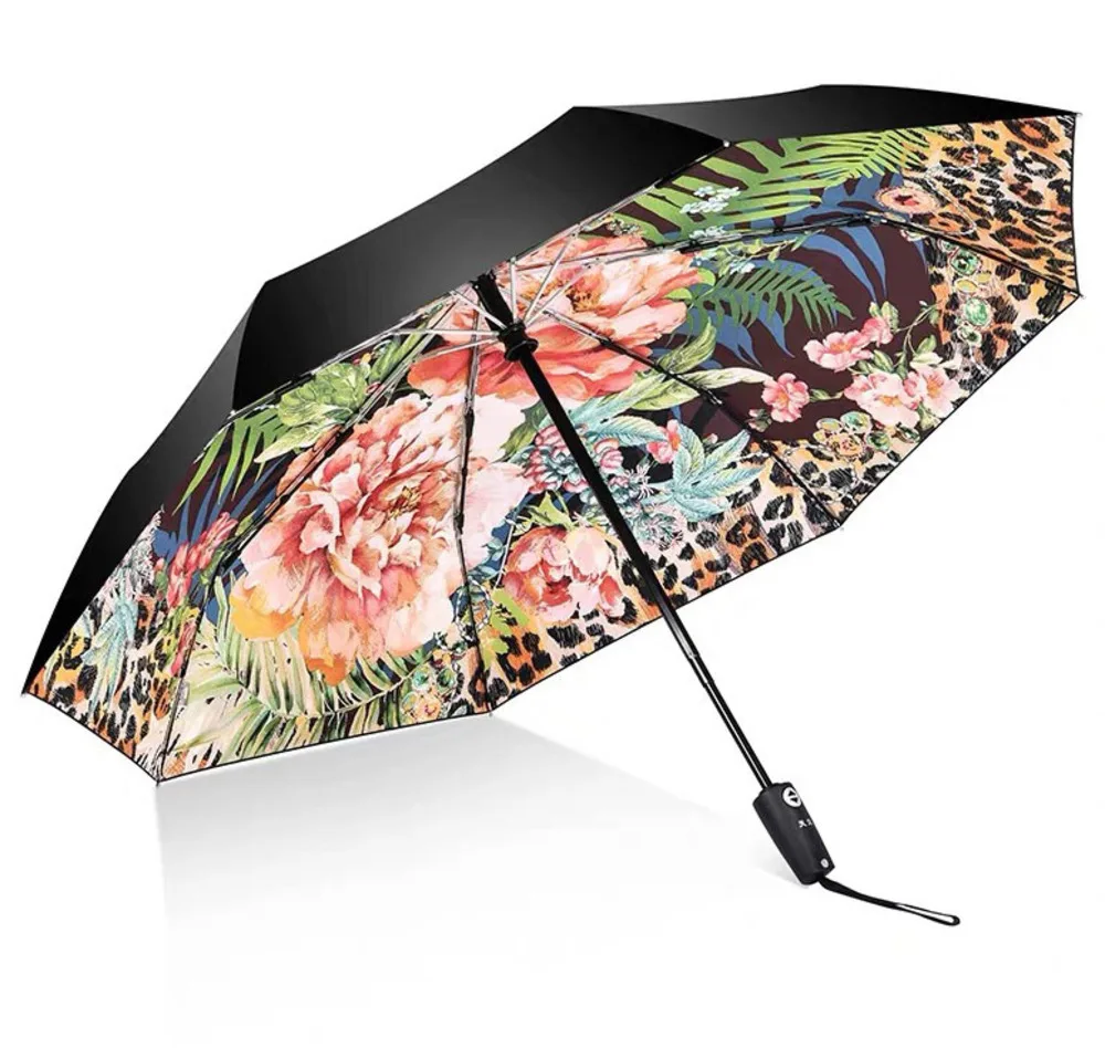 

Модный женский автоматический зонт, Складывающийся в три раза мягкий зонт, устойчивый к ультрафиолетовому излучению, ветронепроницаемый, а...