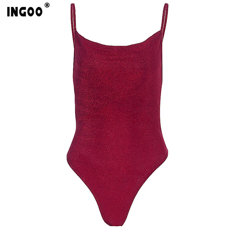 INGOO сексуальное блестящее Женское боди на тонких бретельках элегантное весна