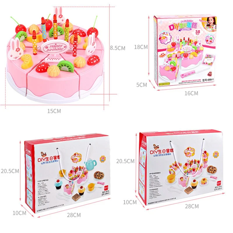 

DIY Kitchen Pretend Play Toys Birthday Cutting Cake Decorating Party Set Miniature Food Educational Children's Toys For Girls
