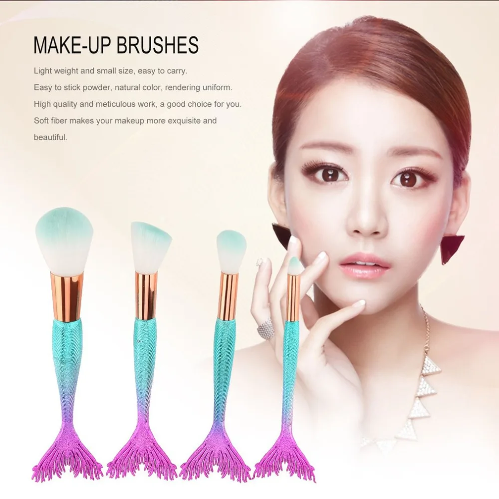 

makeup set brushes Cosmetic Makeup Tools 4pcs Fish mermaid eyeshadow with Anti-slip Handle Soft Nylon Hair for Daily Use