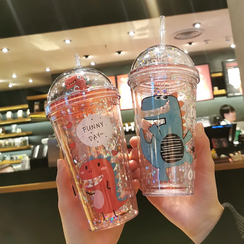 450 мл двойной мультяшный динозавр пластиковый стакан бутылка для воды девочки