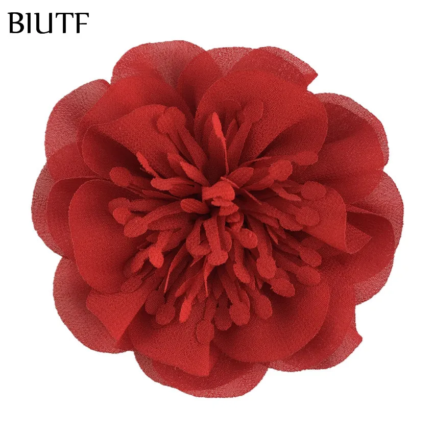 5pcs/lot 3.6'' Chiffon Flower with Stamen 9cm Bright color Headwear Flower Kids Lovely Hair Accessories TH298 - Цвет: 1-red