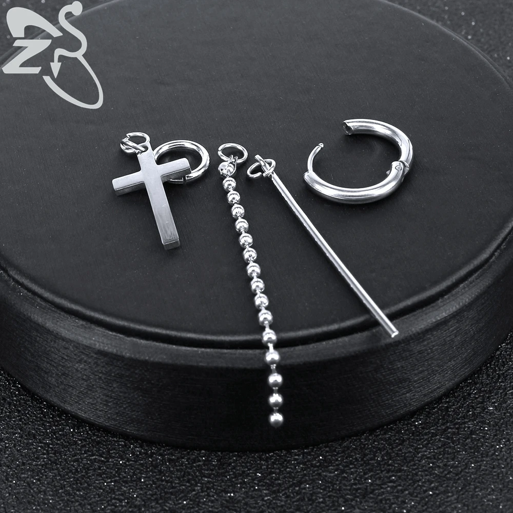 Серьги кольца ZS из нержавеющей стали с крестом и перьями мужские круглые висячие