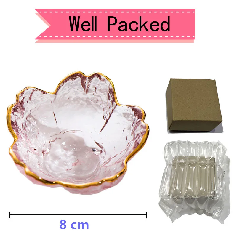 

Small Glass Dish Nordic Style Gold Inlay Glass Sauce Bowl Mini Japanese Cherry Blossoms Seasoning Plate For Ice Cream Fruit Sala
