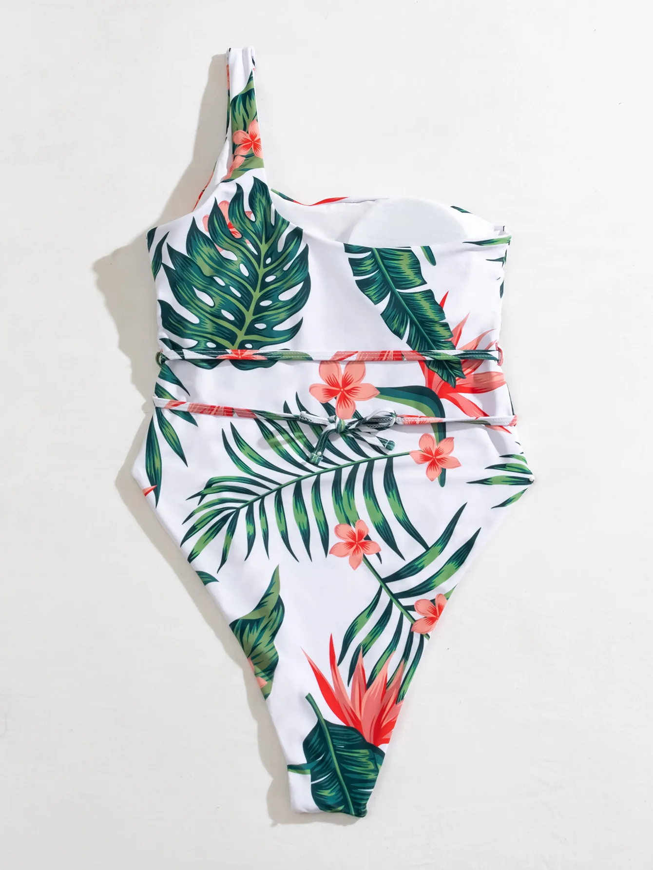 Wholesale 2021 One Piece Swimsuit Women One Shoulder Swimwear Plant Print Monokini Strings Belt Bathing Suit