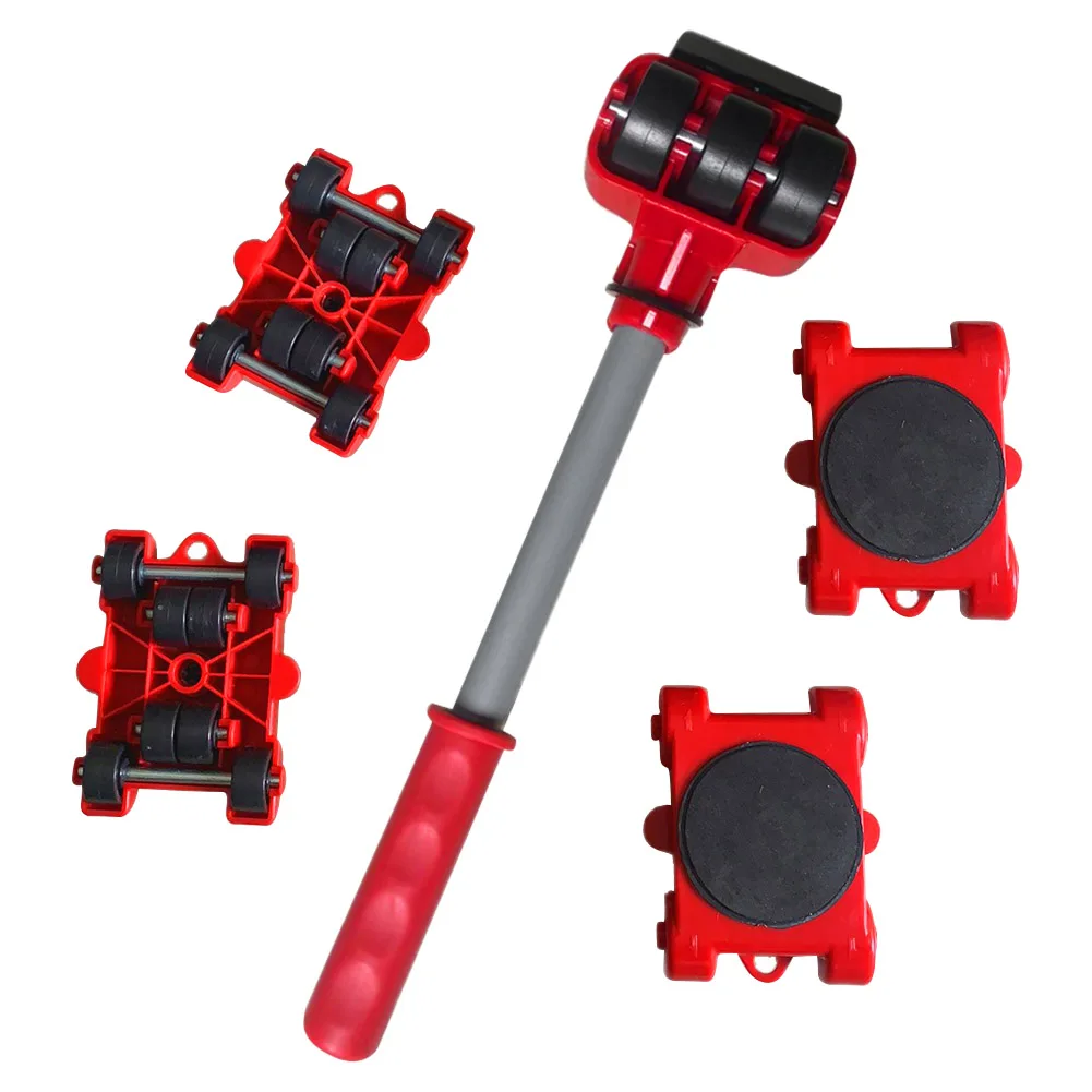 5pcs Mini Portable Transport Tool Car Shape Furniture Lifter Mover Heavy Stuffs With 8 Pulleys 360 Degrees Rotation Prevent Drag