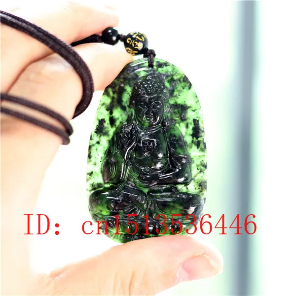Резная подвеска Будда из нефрита натуральное китайское черное зеленое ожерелье