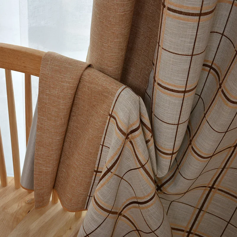 Современные Простые льняные шторы с однотонной строчкой затемняющие для