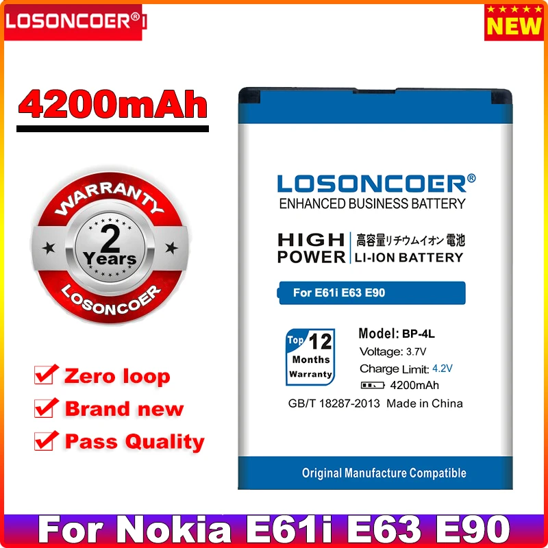 Аккумулятор LOSONCOER 4200 мА · ч BP 4L BP4L для Nokia E61i E63 E90 E95 E71 6650F N97 N810 E72 E52 6650